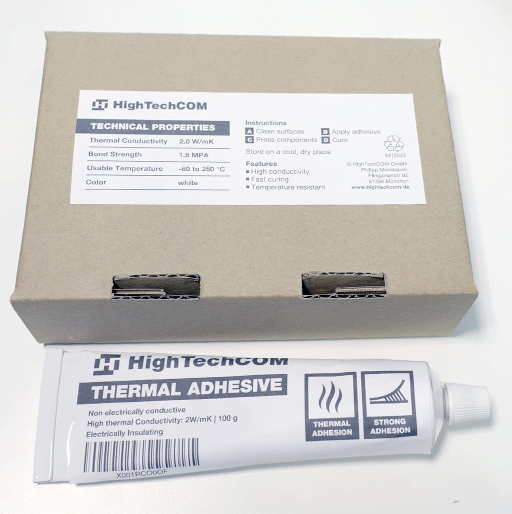 HighTechCOM 2W/mK Wärmeleitkleber, Flüssig 100g - Ultimativer Kühlkörperkleber für Heatsink, LED, RAM, GPU & Leistungselektronik, Silikon mit Aluminiumbestandteilen