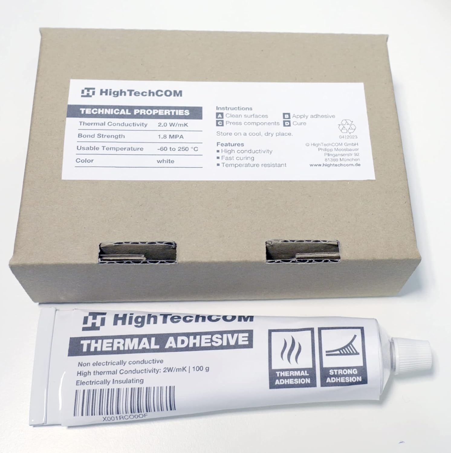 HighTechCOM 2W/mK Wärmeleitkleber, Flüssig 100g - Ultimativer Kühlkörperkleber für Heatsink, LED, RAM, GPU & Leistungselektronik, Silikon mit Aluminiumbestandteilen